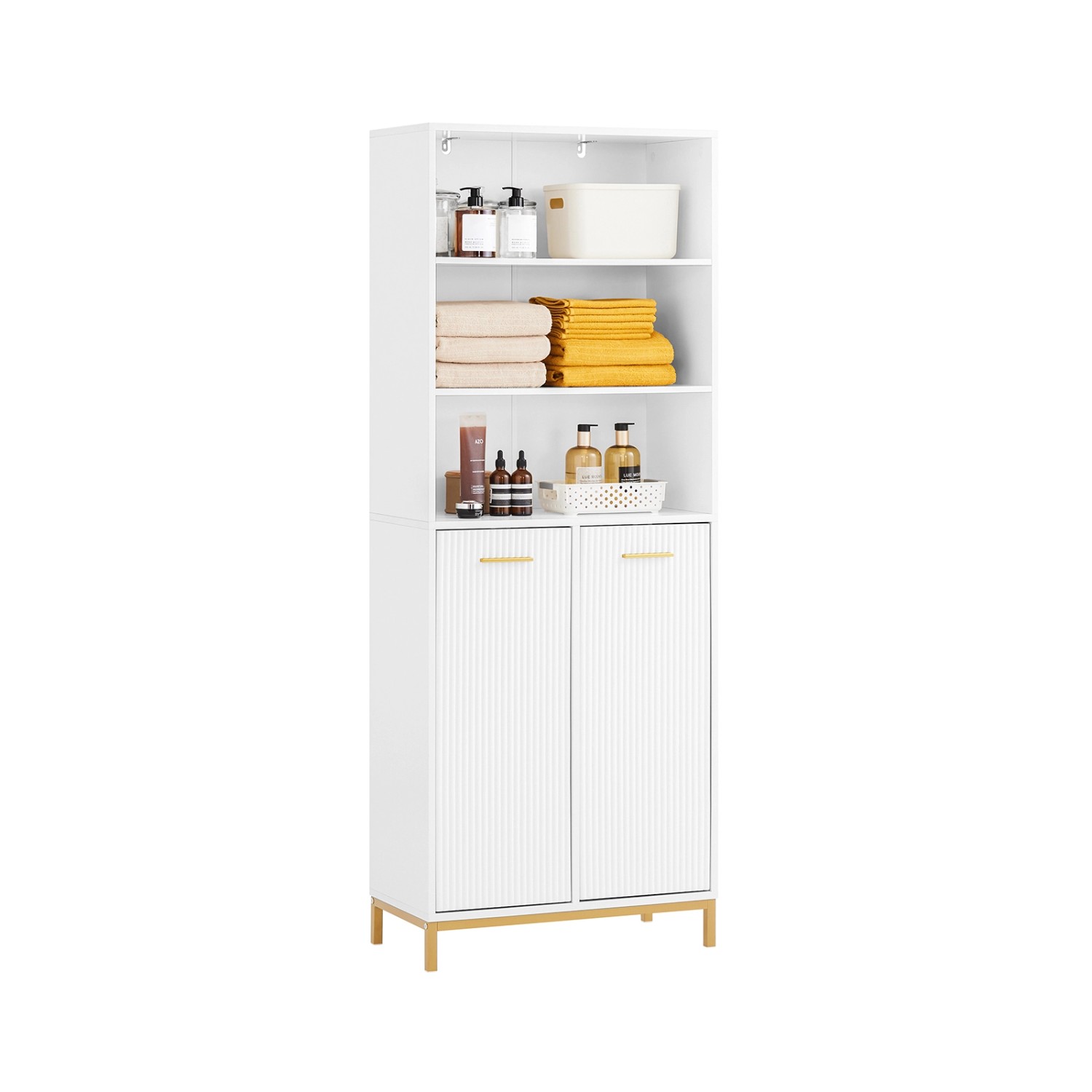 SoBuy Hochschrank Breiter Badschrank mit Wäschesack Wäscheschrank Weiß BZR1 günstig online kaufen