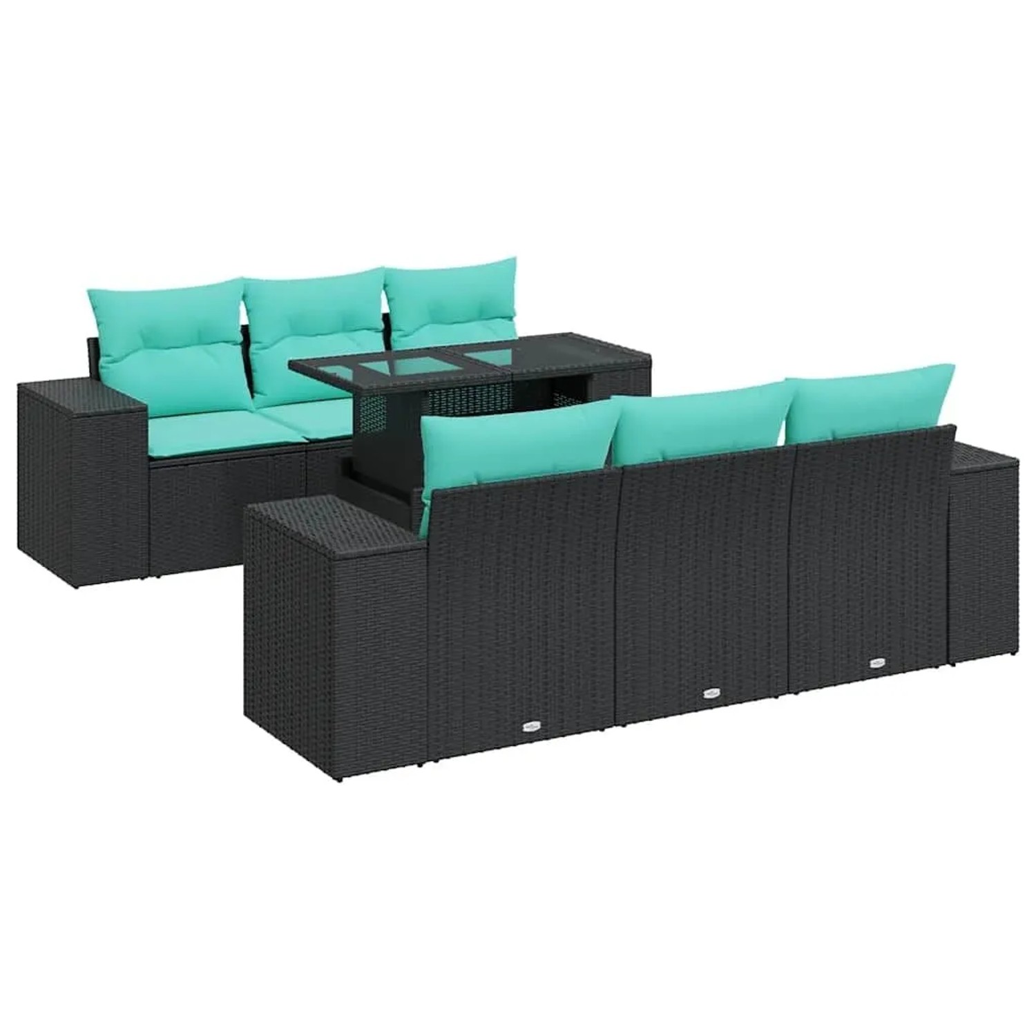 vidaXL 7 Tlg Garten-Sofagarnitur mit Kissen Schwarz Poly Rattan 3326738