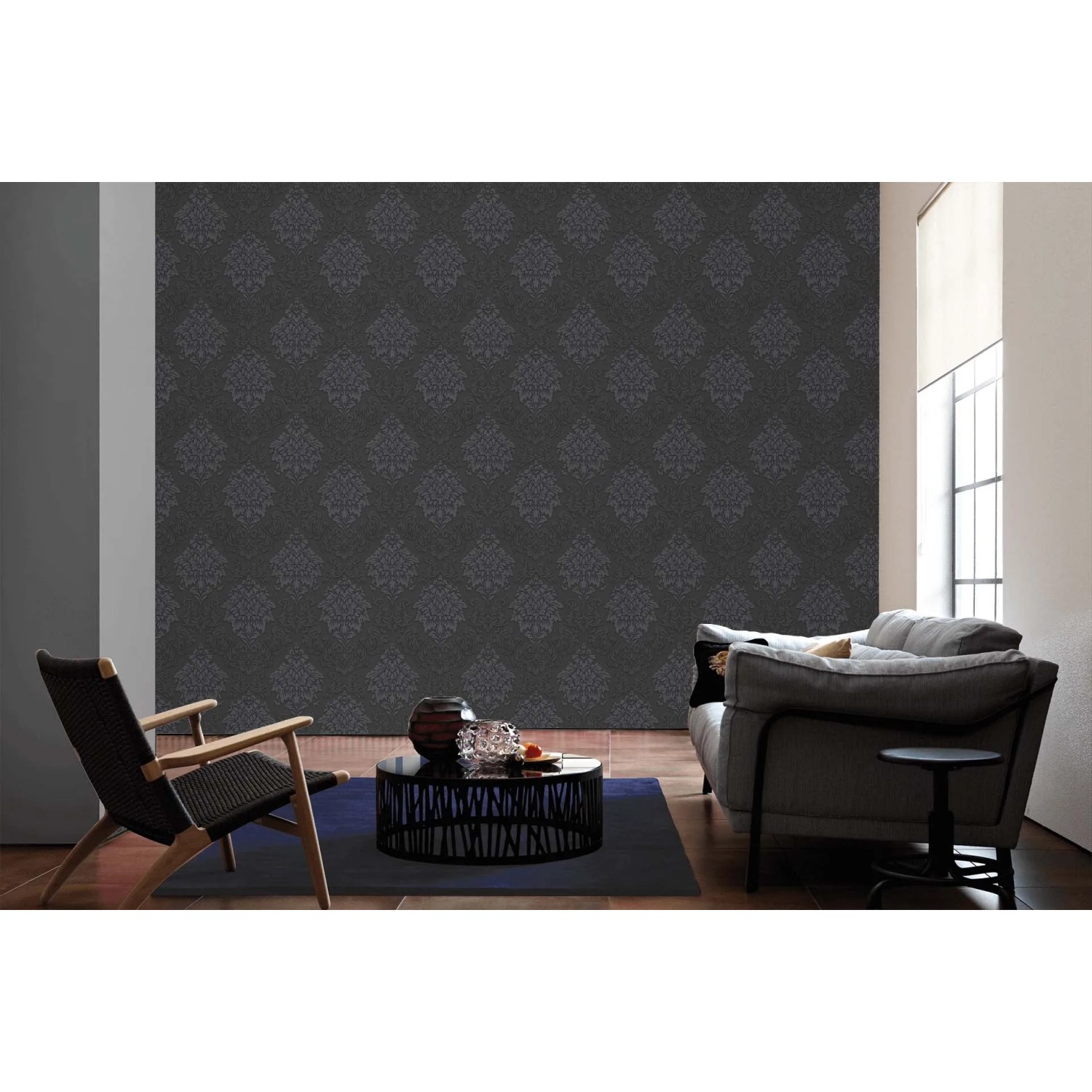 A.S. Creation Vliestapete Metropolitan Stories Lizzy London Damask Schwarz im Wohnraum.