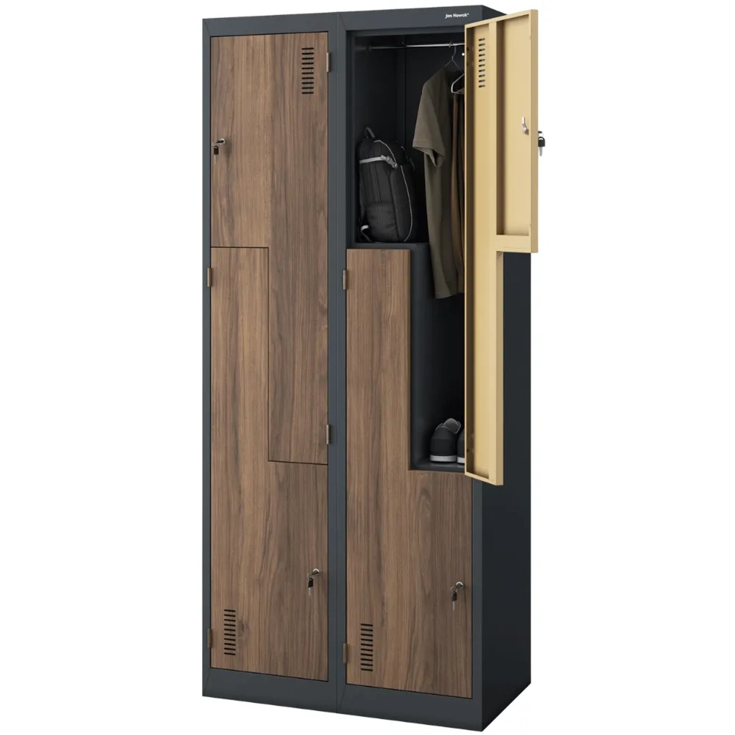 JAN NOWAK Umkleideschrank Spind JULIA 4 Abteile 185 x 80 x 45 cm Anthrazit-Nussbaum