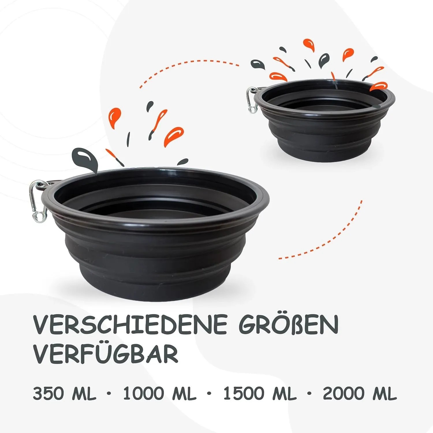 Schwarzer, faltbarer Hundenapf Petsation, 2000 ml, für Reisen und unterwegs.
