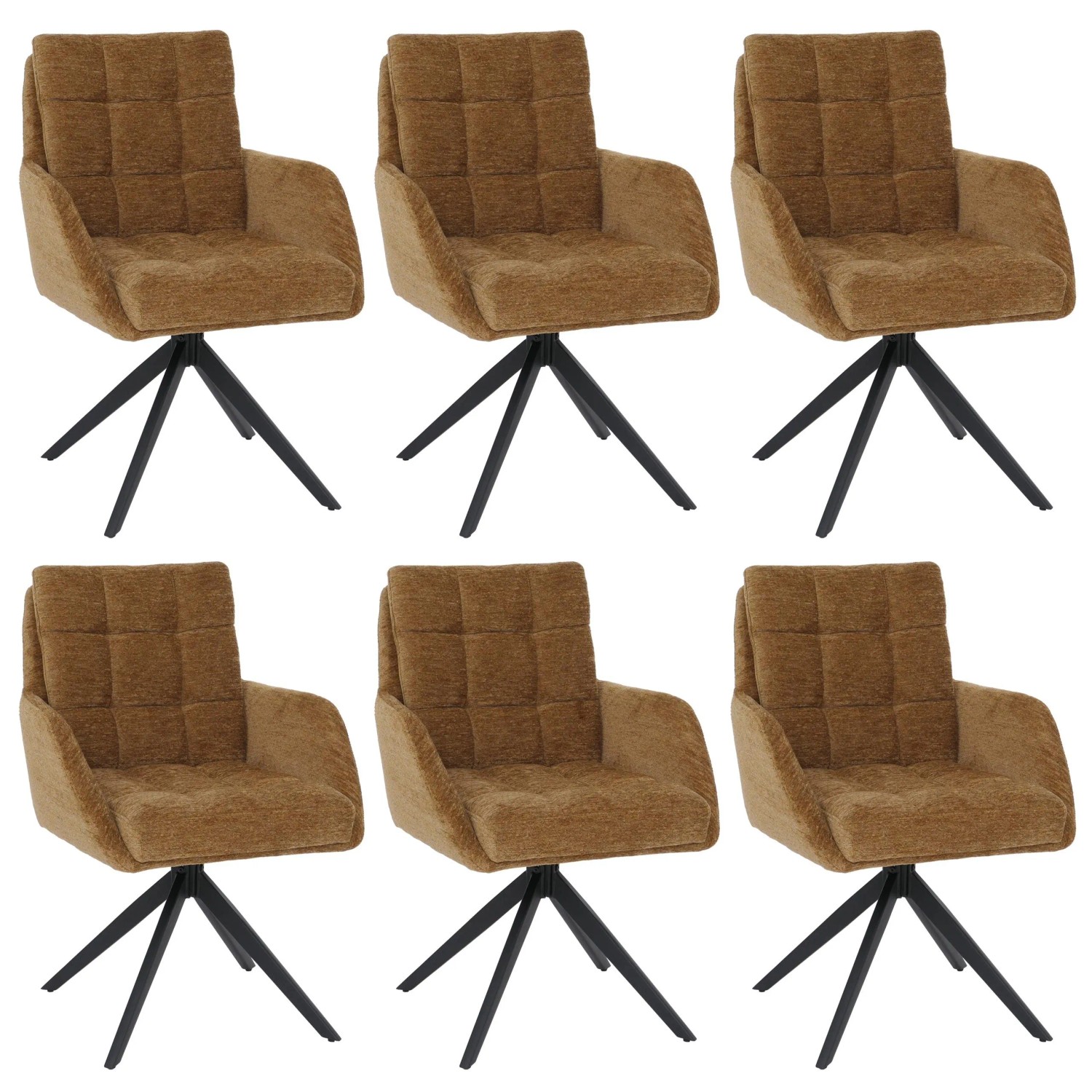MCW 6er-Set Esszimmerstuhl Q36 Drehbar Auto-Return Stoff Chenille Senfgelb