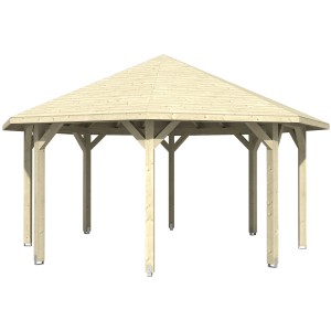 Skan Holz Pavillon Nice 3, 557x557 cm, Natur, aus Leimholz. Gartenlaube mit Massivholzdach.