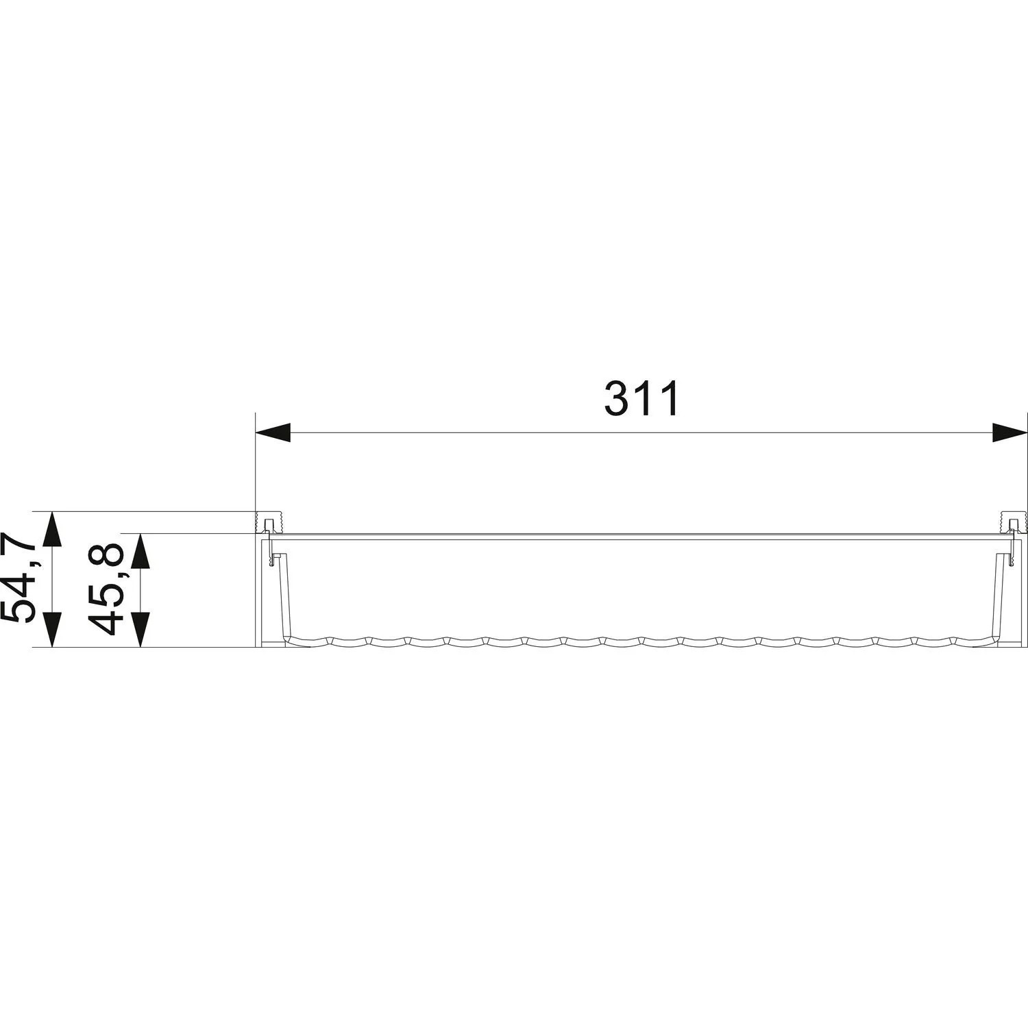 Technische Zeichnung Ninka Cuisio Gewürzeinsatz für Schubladen, 311mm Breite.