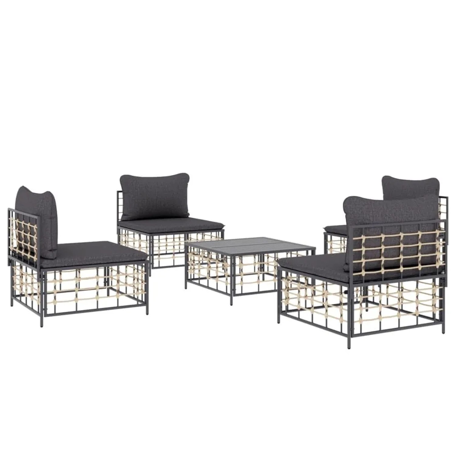 vidaXL 5-Tlg Garten-Lounge-Set mit Kissen Anthrazit Poly Rattan 3186711