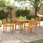 5-tlg. Garten-Essgruppe aus Akazienholz mit quadratischem Tisch und vier Stühlen im Garten.