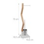 Moderne freistehende WC Garnitur aus weißem Stahl und geschwungenem Holz mit Toilettenpapierhalter und Bürste, 75 cm.