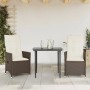 2 braune, verstellbare vidaXL Gartensessel mit cremeweißen Kissen aus Polyrattan und Stahl.