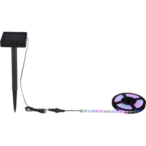 Globo LED-Solarlichterkette, bunt, 3 m, aus Kunststoff, schwarz, mit Solarpanel und aufgerolltem Band.