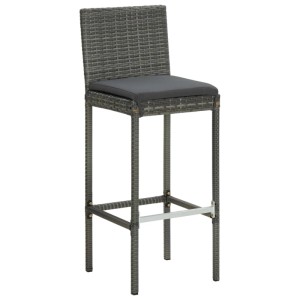 Grauer Barhocker aus Rattan mit Kissen, Teil des vidaXL Gartenbar-Sets.