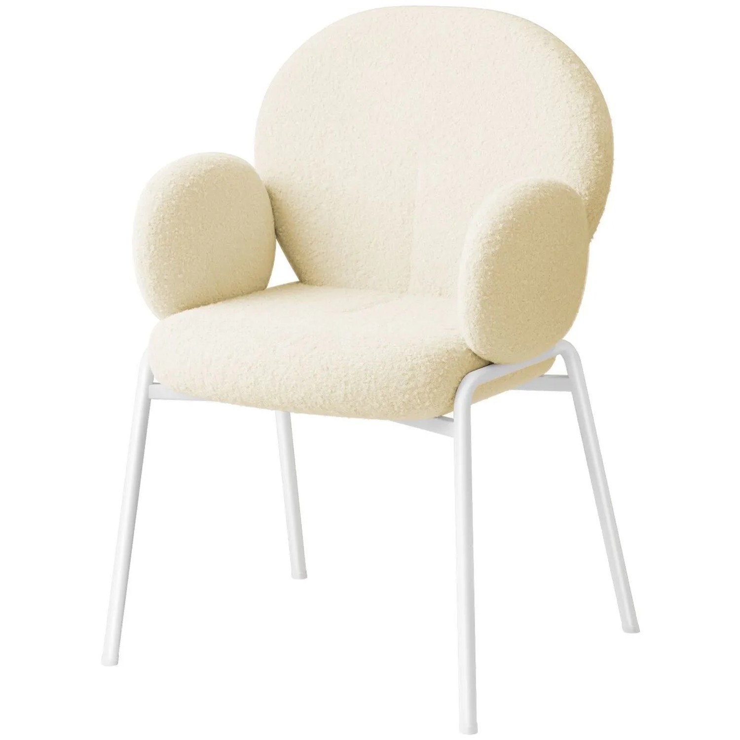 Tectake Stuhl Scandi Gepolstert Mit Bouclé Bezug Hohe Rückenlehne  Bequeme Armlehnen  61 50 x 62 x 90 cm Creme