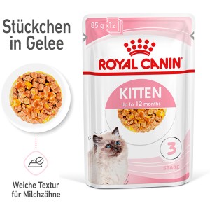 Royal Canin Kitten Nassfutter Gelee, 85g Portionsbeutel für Kätzchen bis 12 Monate.