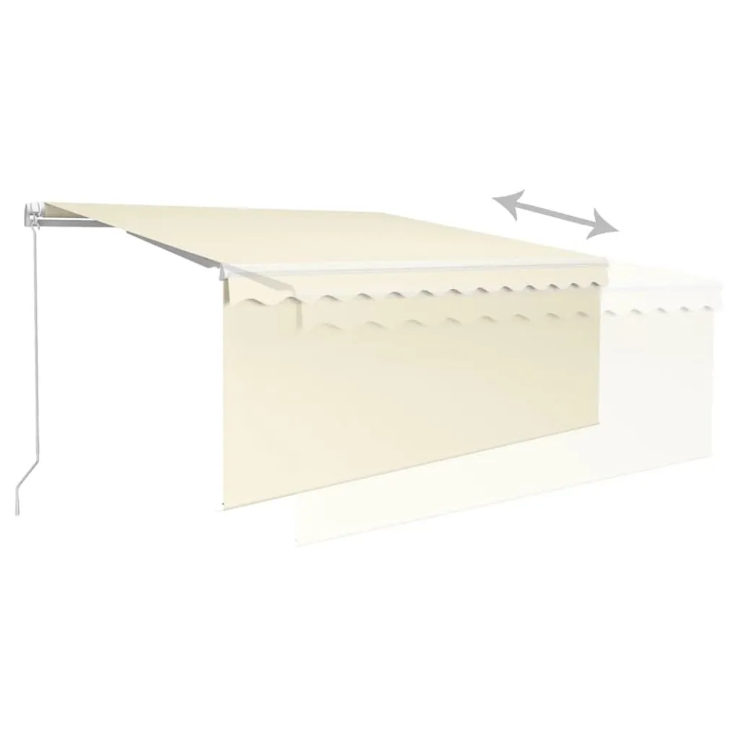 Cremefarbene vidaXL Markise 3,5x2,5m mit weißem Rahmen und ausziehbarem Rollo. Manueller Sonnenschutz.