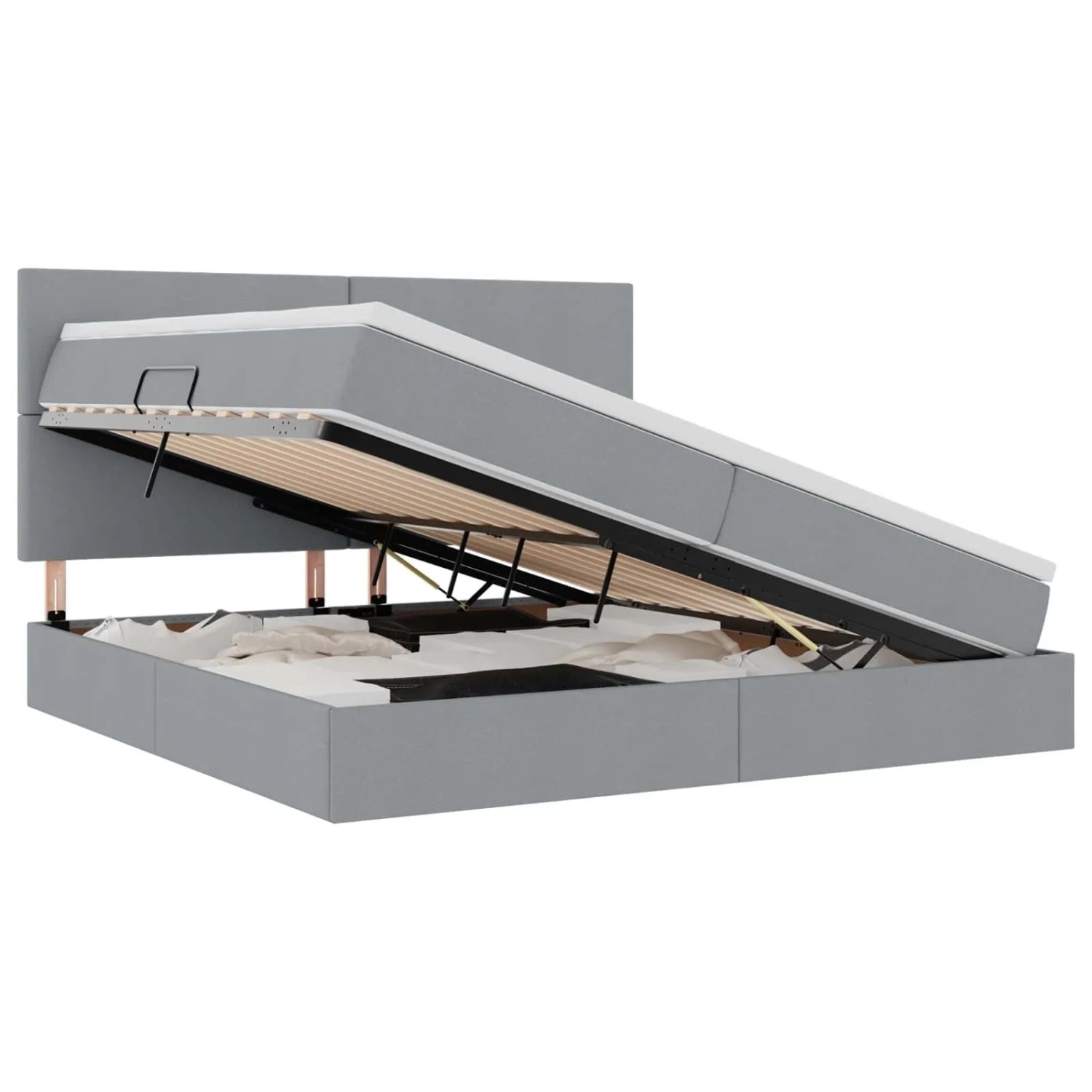 vidaXL Bett mit LED-Lichtleisten Hellgrau 200 x 200 cm Stoff 3372375