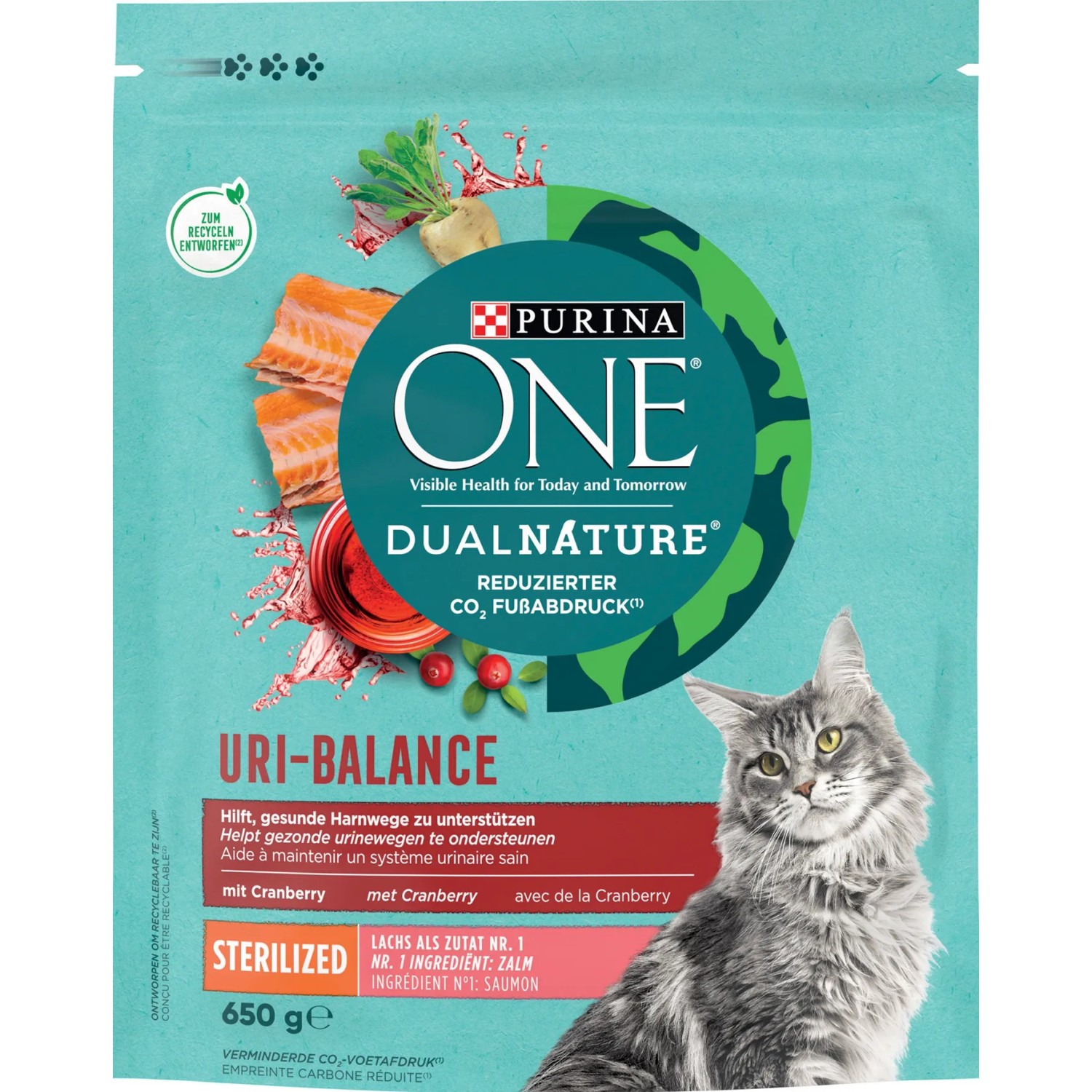 Purina One Katzenfutter DualNature Cranberry kastrierte K. reich an Lachs 650g