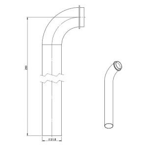 Sturotec Ablaufbogen, 1 1/4 Zoll, 25 cm, Chrom, Schemazeichnung.