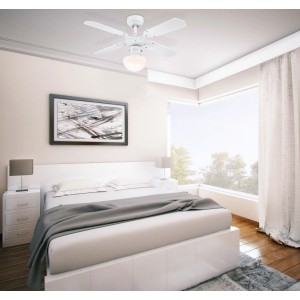Weißer Westinghouse Deckenventilator Portland Ambiance mit Beleuchtung, 90 cm Durchmesser.