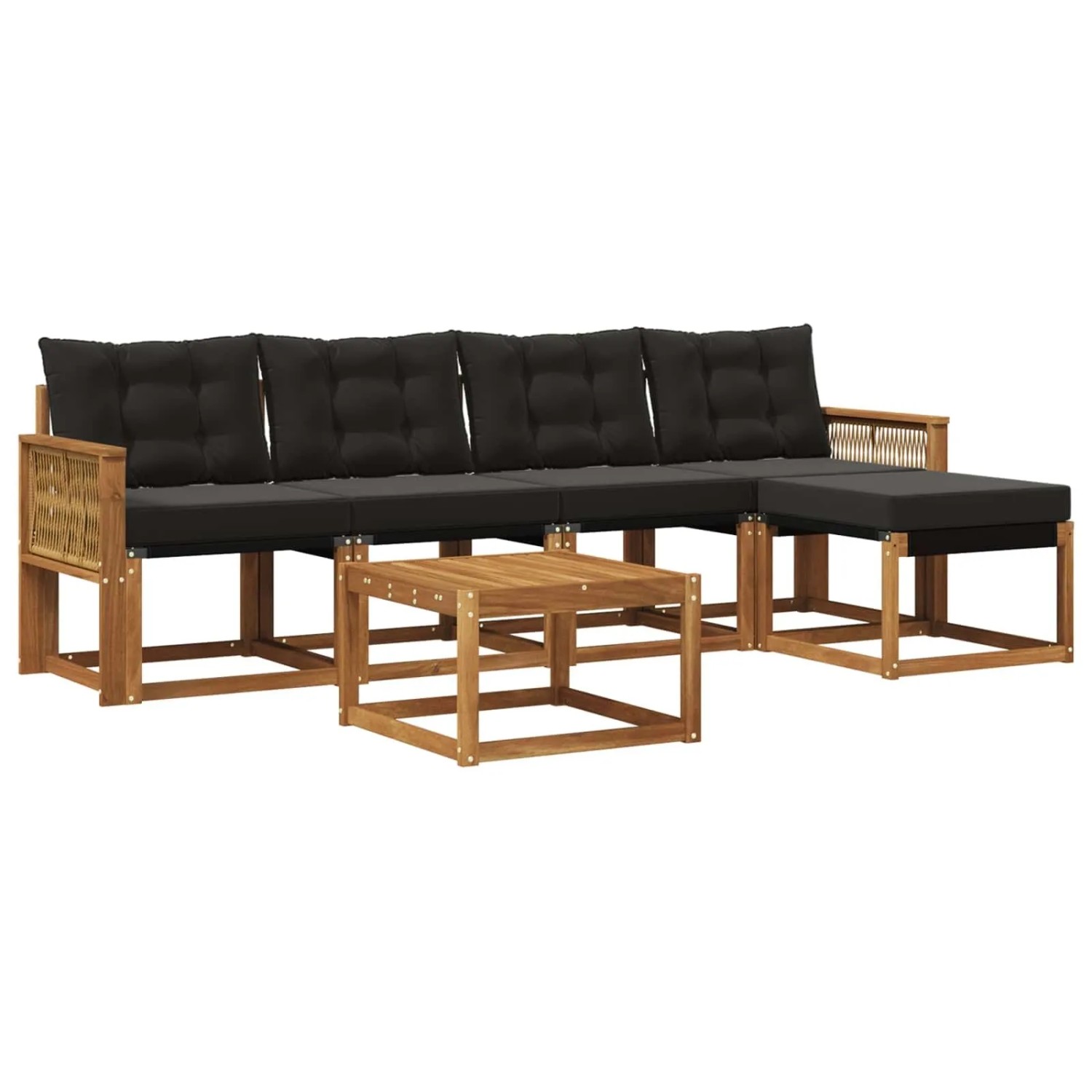 vidaXL Outdoor-Sofagarnitur mit Kissen 6 Stk Natur und Schwarz 3381908