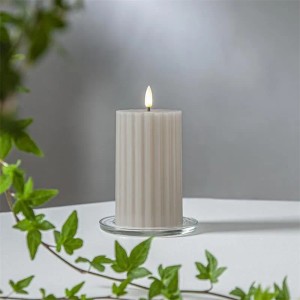 Star Trading LED Stumpenkerze STRIPE Beige 3D Flamme & Timer