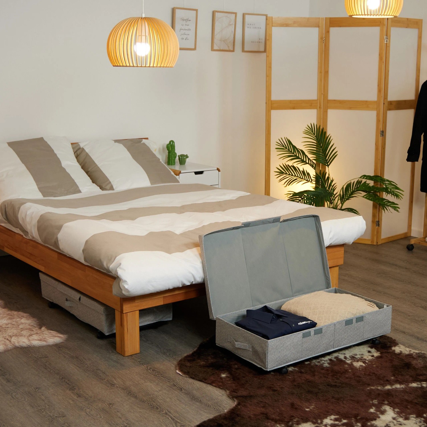 Relaxdays Unterbettkommode 2er Set PP-Vlies Grau Mit Rollen 80 cm x 40 cm x 20 cm_2