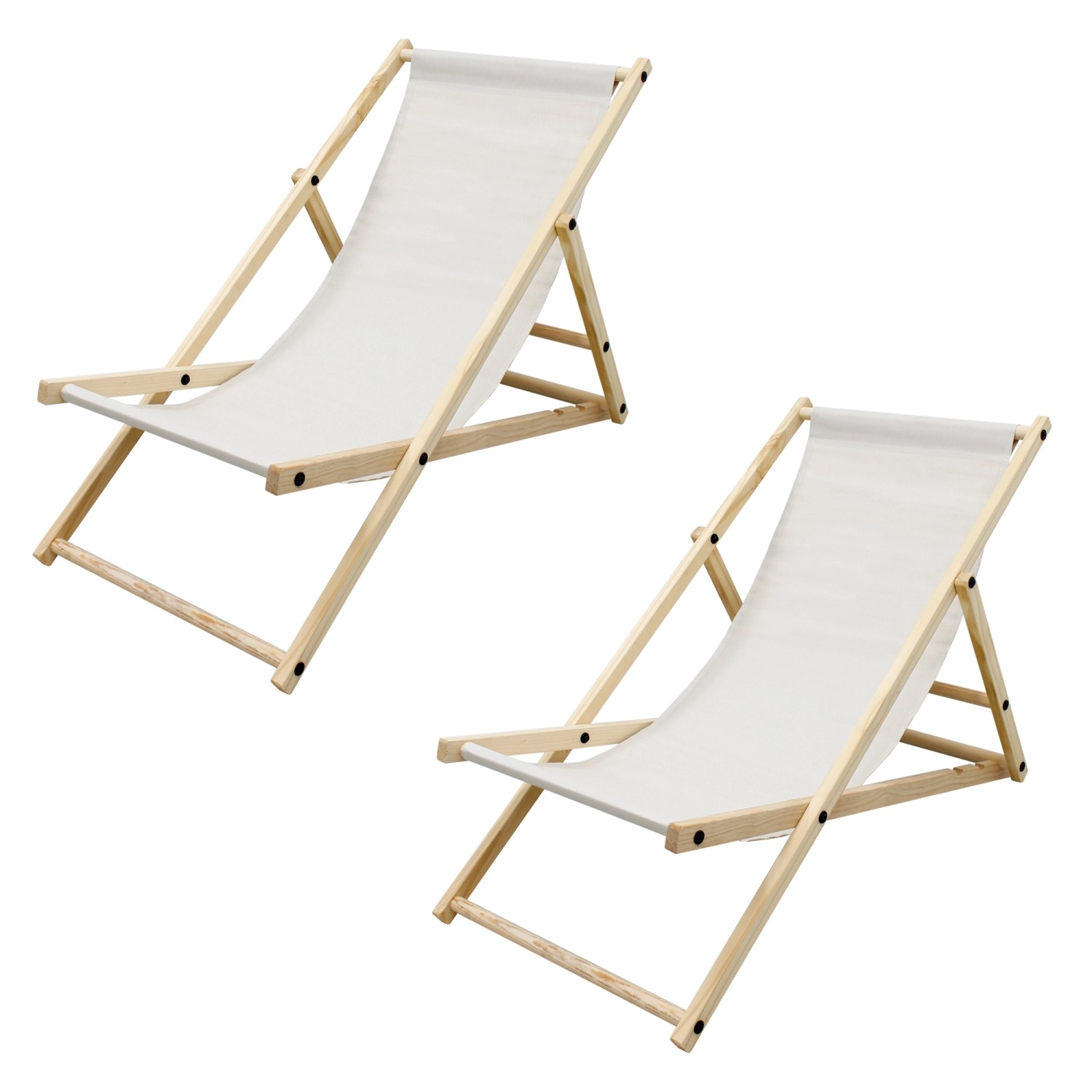 ECD Germany 2Er Set Liegestuhl Klappbar aus Holz 3 Liegepositionen Beige 120kg