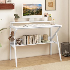 Costway Schreibtisch mit Monitorständer PC-Tisch mit Regal Weiß