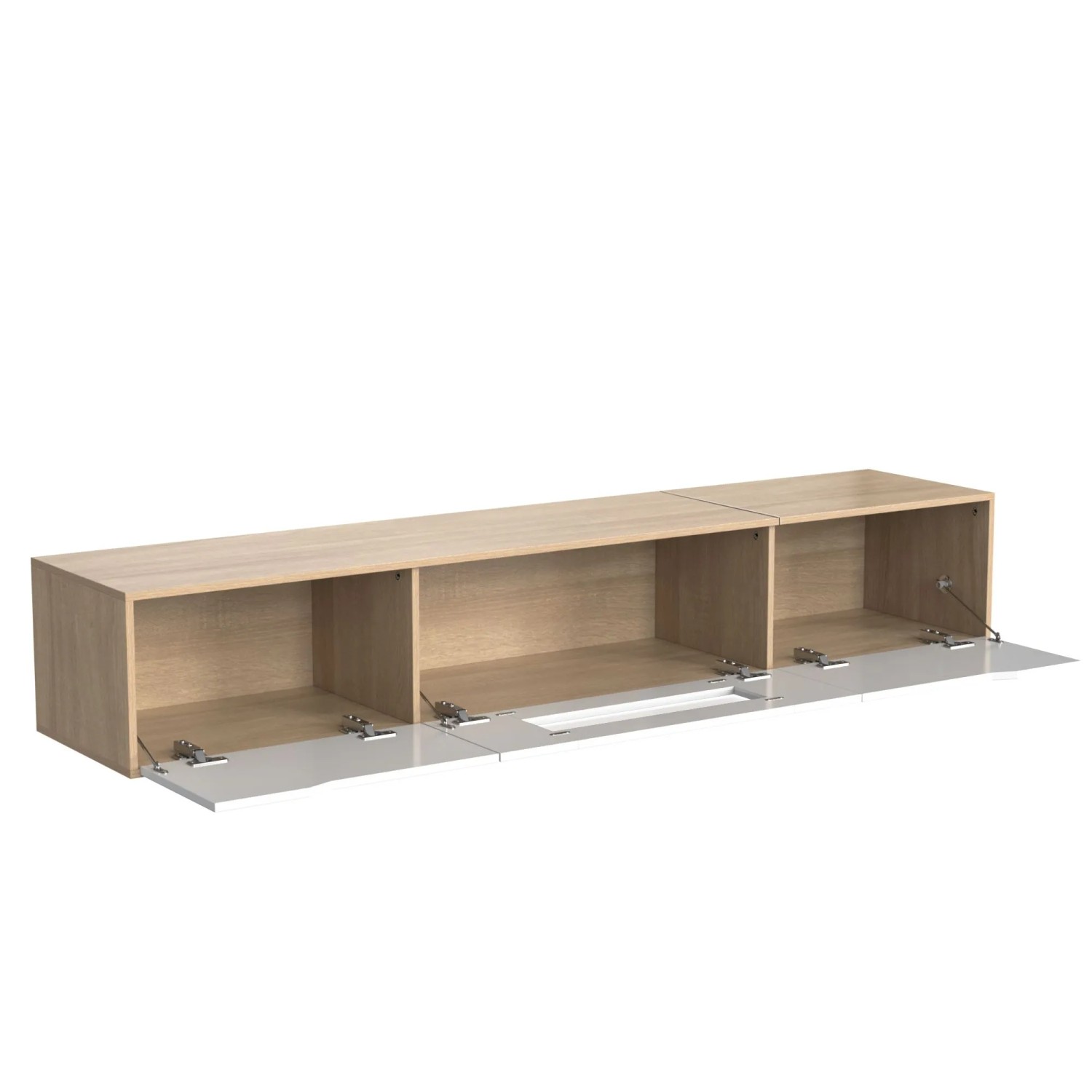 ModernLuxe TV Lowboard Hochglanz mit 3 Türen Led Beleuchtung Spanplatte Eiche Weiß