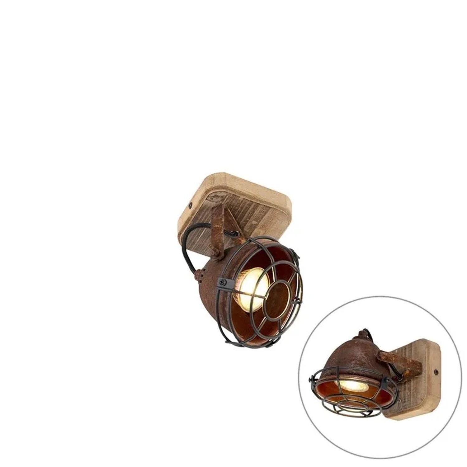 QAZQA IndustrieSpot rostBraun mit Holz Kippbar Gina
