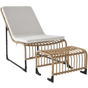 Outsunny Rattan Relaxsessel mit Hocker Stahl 93L x 65B x 80H cm Cremeweiß