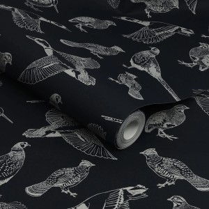 Joules Vliestapete Hunting Birds French Navy Blau mit Vogelmotiven.