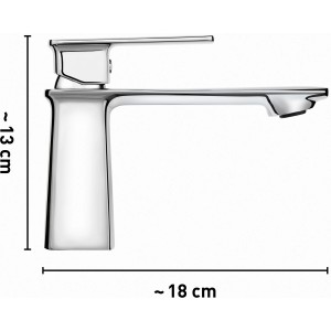 Moderne, verchromte baliv Waschtischarmatur WT-180 mit flachem Auslauf für das Badezimmer.