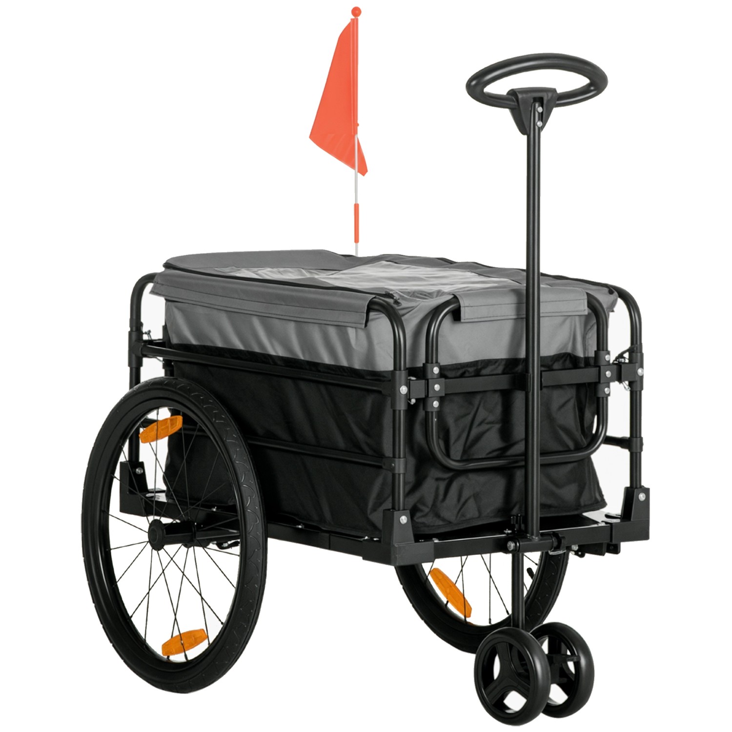 HOMCOM Fahrradanhänger mit 20 Zoll-Luftreifen Schwarz Grau 130 x 64 x 64/103 cm