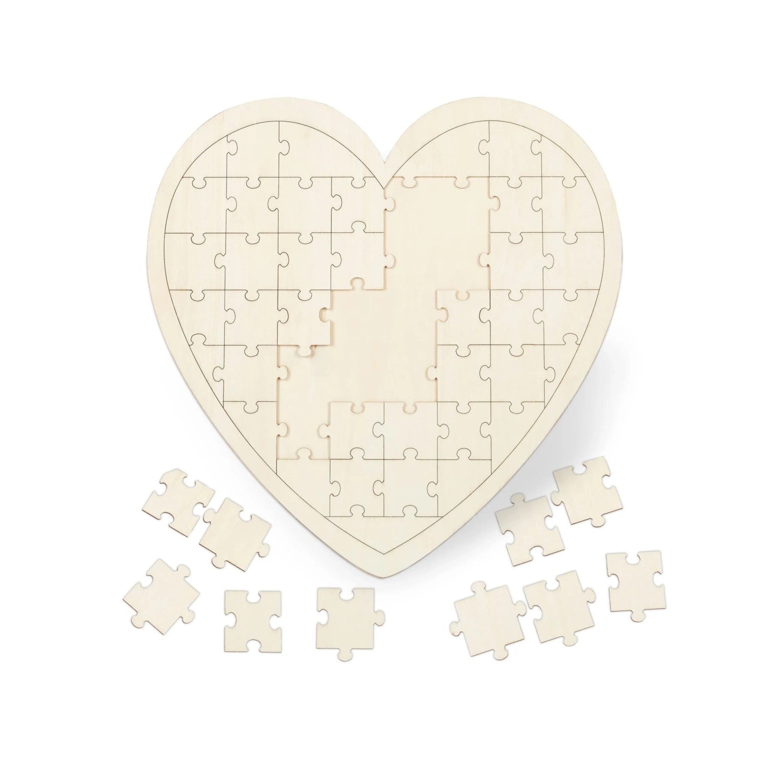 Relaxdays Herzpuzzle Holz Natur Beschriftbar 49 Teile 45 cm x 45 cm x 0,6 cm 390 g