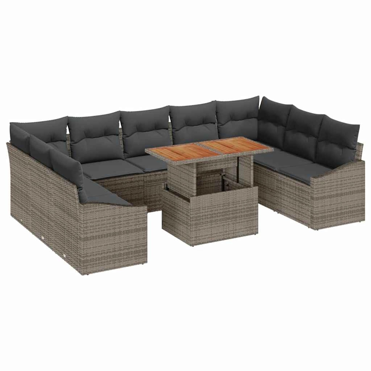 vidaXL Garten-Sofa-Set mit Speicher 10-Tlg Grau Poly Rattan 3358617 günstig online kaufen