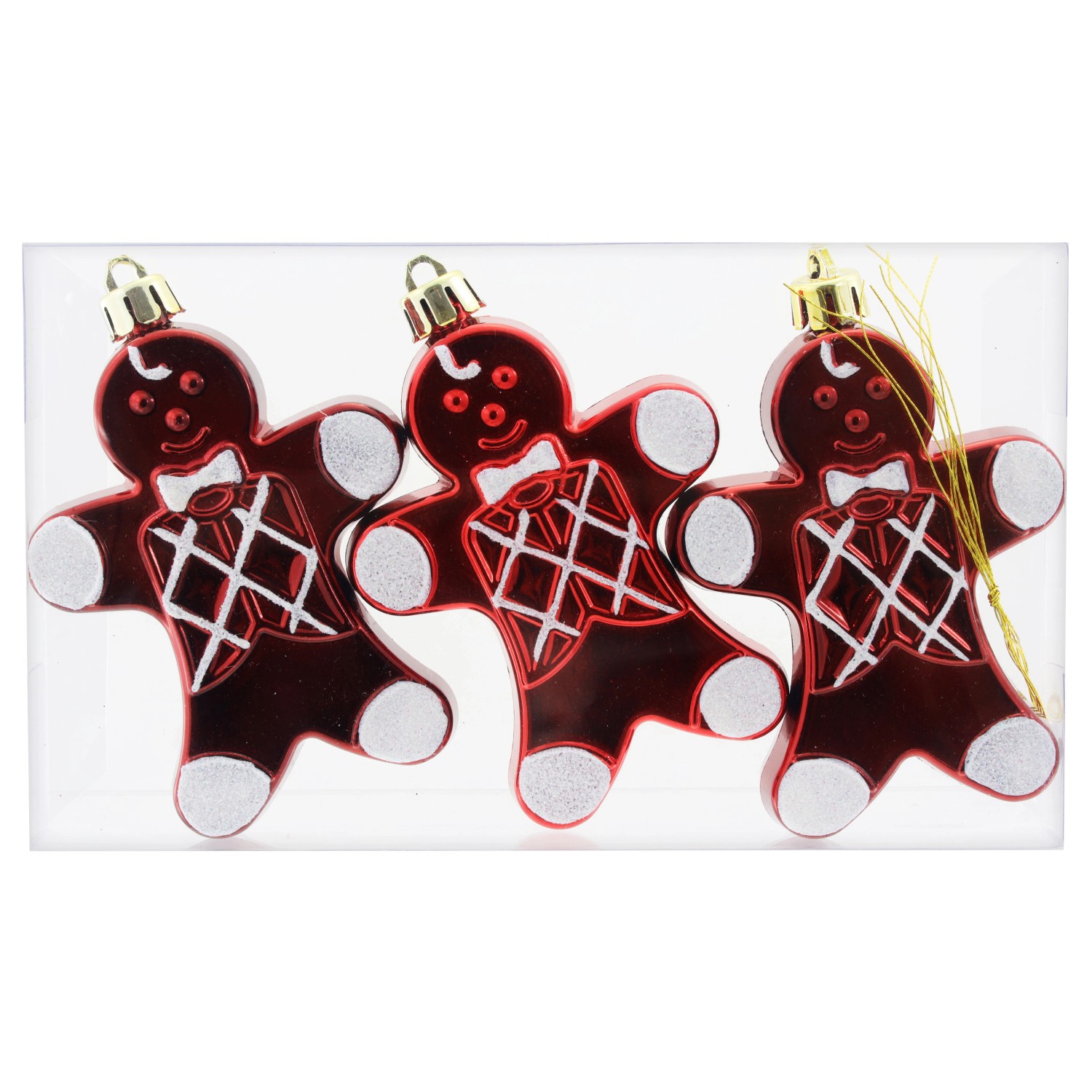 Lebkuchenfiguren 3er-Pack aus Kunststoff 10 cm Rot/Weiß