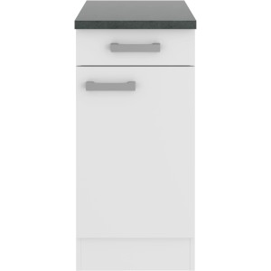 OPTIFIT Oslo214 Küchen Unterschrank, 40 cm, Feinstruktur Weiß mit Schublade und Tür.
