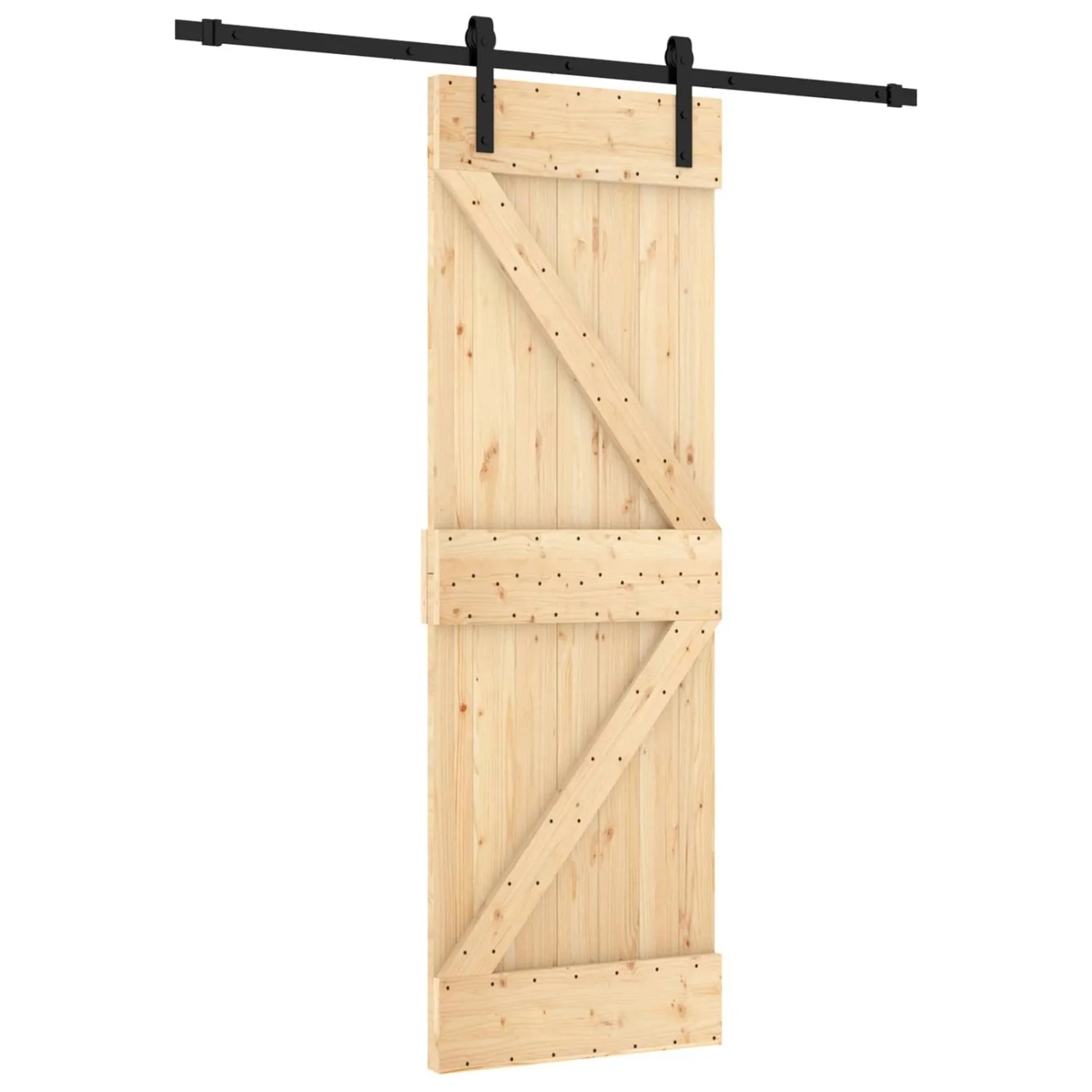 vidaXL Schiebetür Natur und Schwarz 70 x 210 cm Massivkiefer 3444894