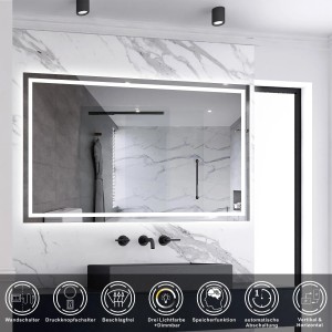 Aica Sanitär Badspiegel 140x80 cm mit LED-Beleuchtung im modernen Badezimmer.