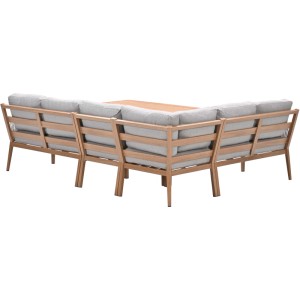 Garden Impressions Lounge-Dining Set Sardinia 5-tlg in Teakholzoptik mit hellgrauen Kissen, L-förmig für Garten & Terrasse.