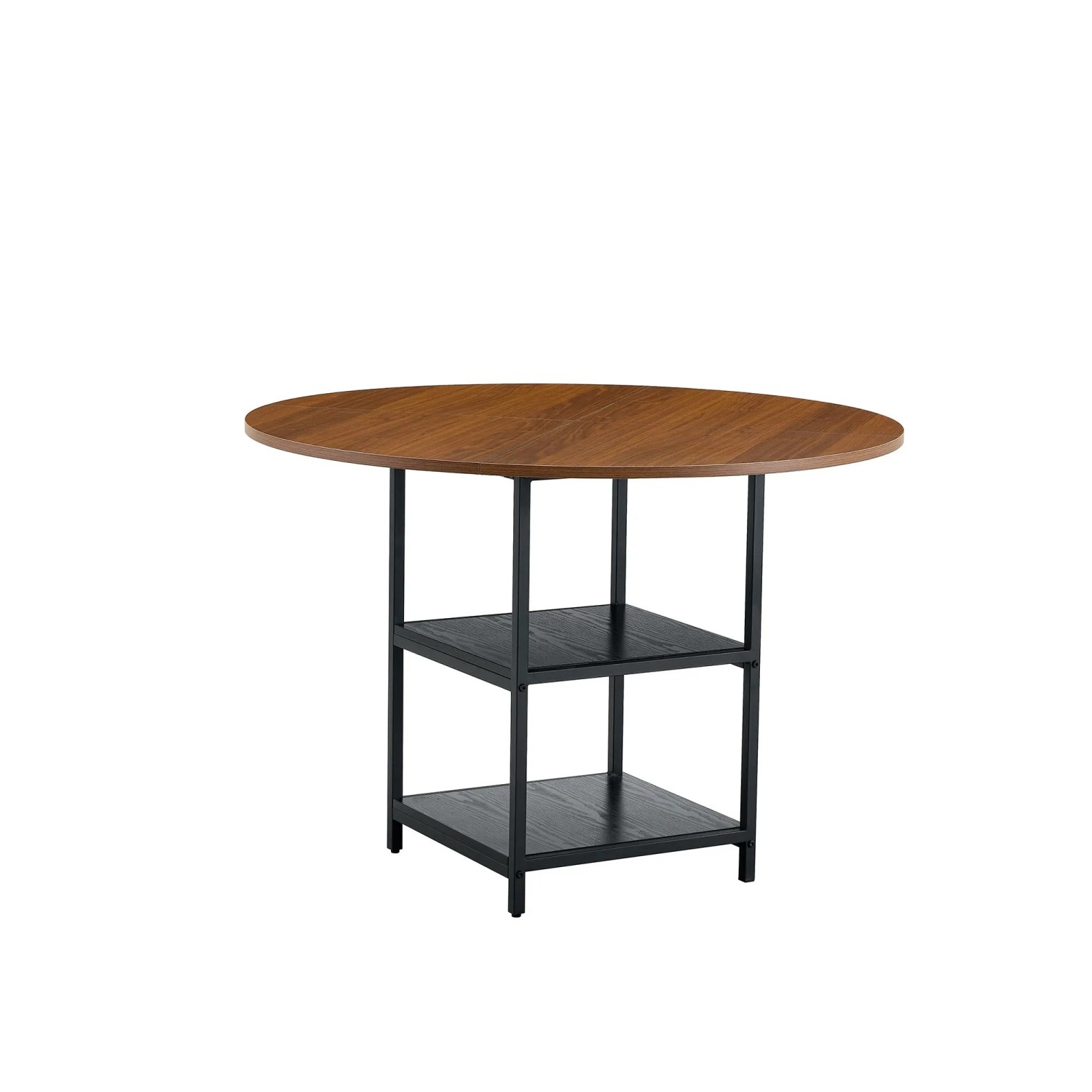 okwish Esstisch Rund Doppelte Ablage MDF Metallgestell Nussbaum 107x107x75cm Natur
