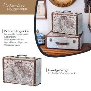 HMF VKO101 Vintage Koffer Truhe Holzkiste 38 x 26 x 13 cm Deko Weltkarte