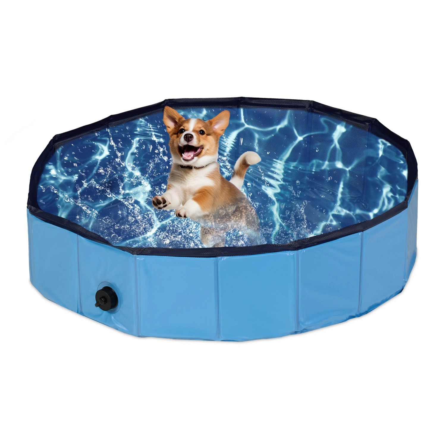 Relaxdays Hundepool PVC Blau Faltbar mit Ablassventil 80 cm x 20 cm 1,6 kg