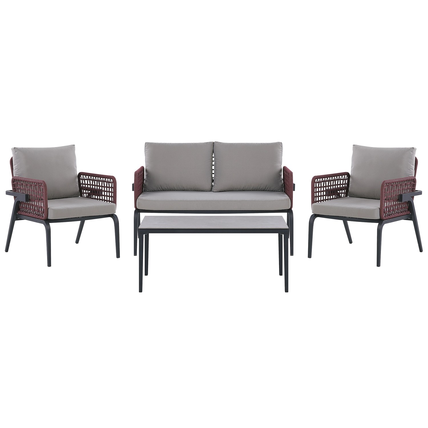 Beliani Lounge Set SCIACCA Grau Schwarz Burgunderrot 72x131x80