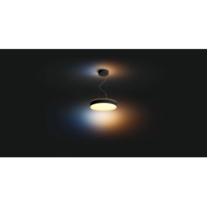 Schwarze Philips Hue Enrave LED Pendelleuchte mit Dimmer und warmweißem Licht.