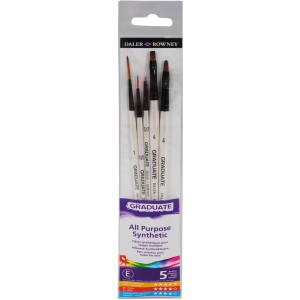 Daler-Rowney Pinselset mit 5 Synthetikpinseln in Verpackung, ideal für Multitechnik.