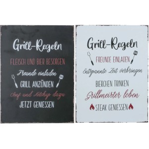 Boltze Schild 2-fach sortiert mit Grillregeln als Deko-Highlight für Grillfans.