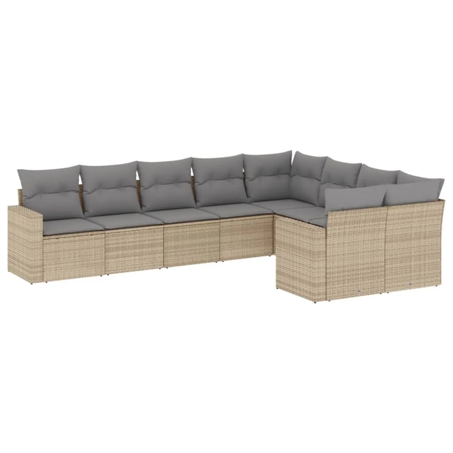 vidaXL 9-Tlg Garten-Sofagarnitur mit Kissen Beige Poly Rattan 3251776