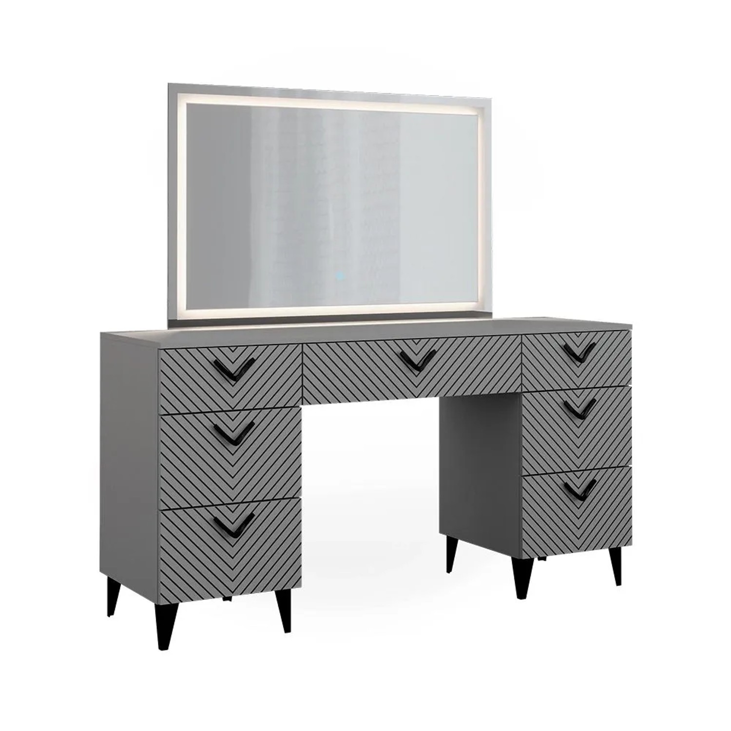 Vicco Schminktisch Anett Grau 150 x 148 mit LED-Spiegel