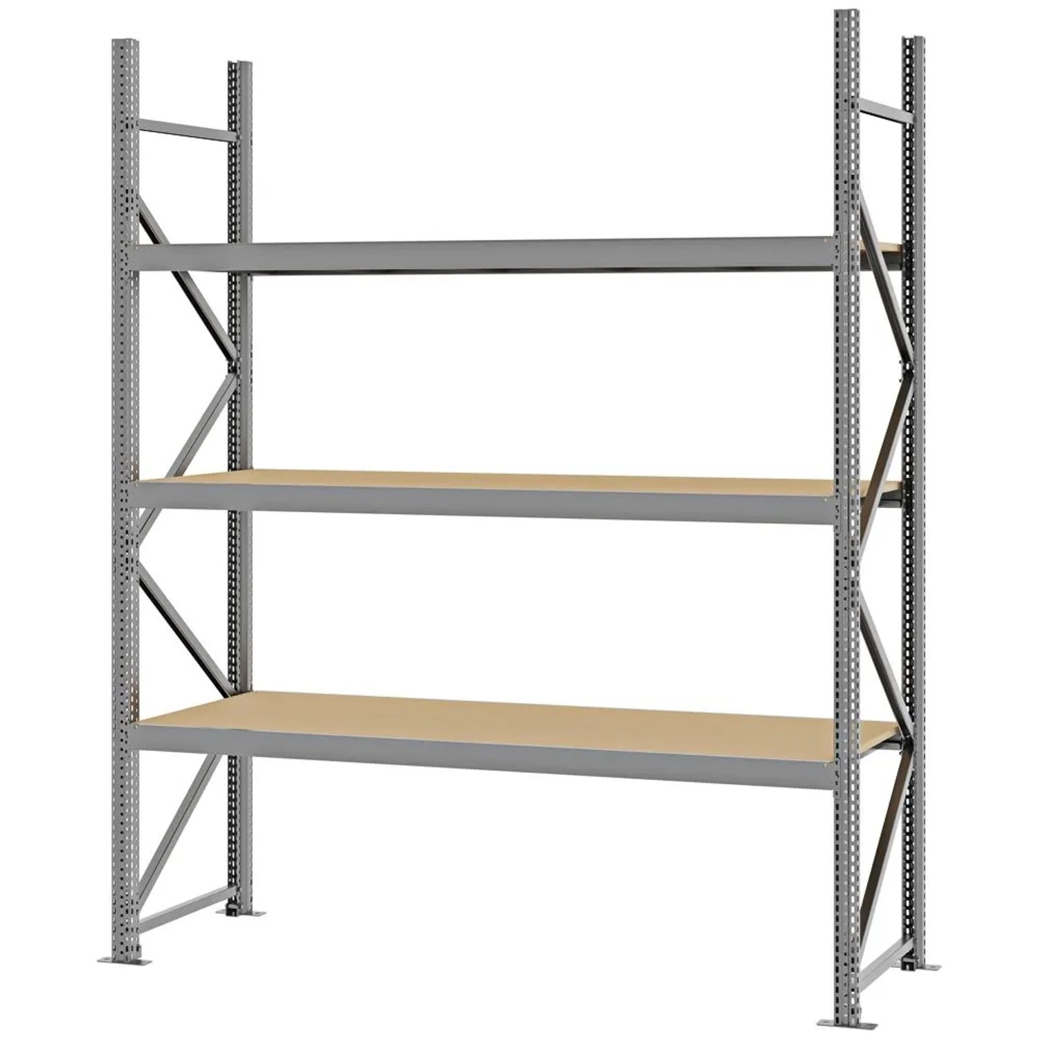 PROREGAL Weitspannregal Schraub-Stecksystem MAGNUS PRO Made In Germany Grundregal 250x200x60cm 3 Ebenen Spanplattenböden Fachlast 600kg Verzinkt