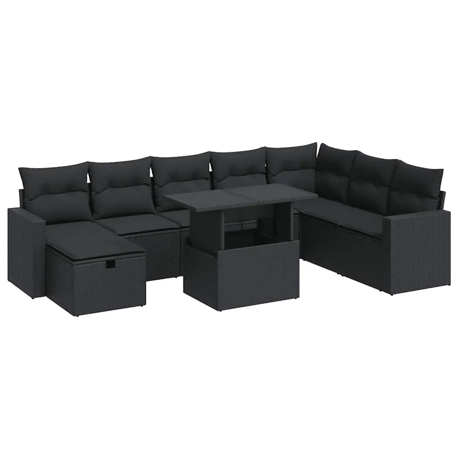 vidaXL 9-Tlg Garten-Sofagarnitur mit Kissen Schwarz Poly Rattan 3327835